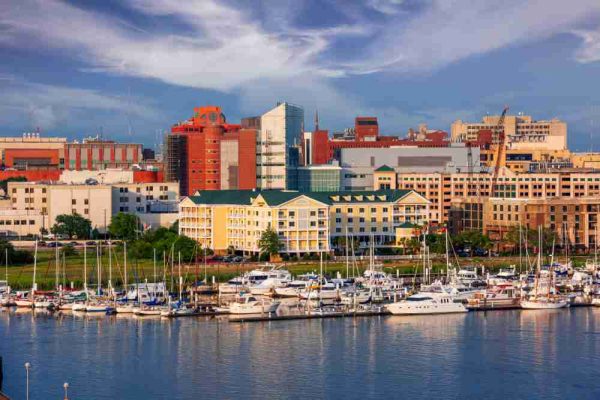 Charleston, South Carolina, USA skyline over the Ashley River in the afternoon.